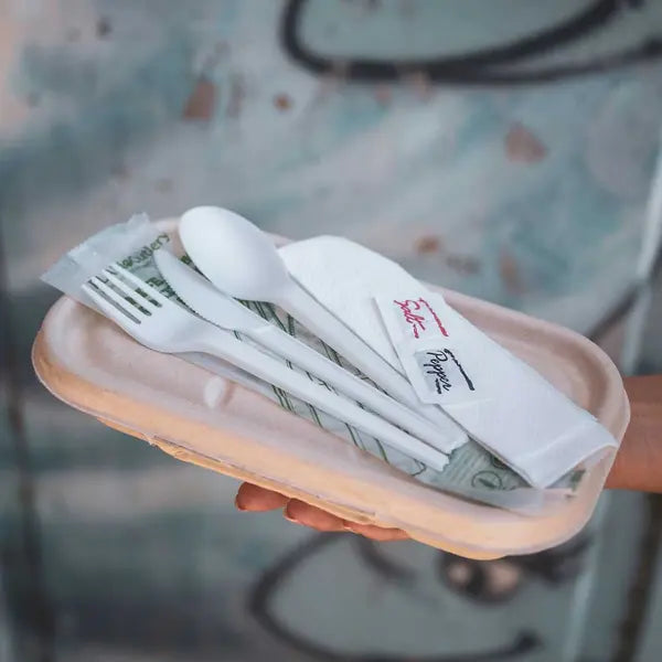 16.5cm / 6.5" PLA Knife, Fork, Spoon, Napkin, Salt & Pepper Set - Cafe Supply