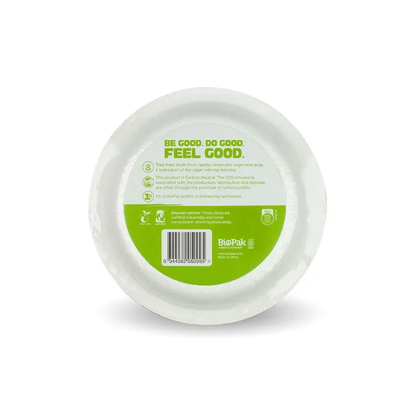 10 Pack - 18cm / 7" White BioPlates in Plastic Sleeves - Cafe Supply