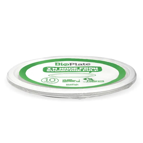 10 Pack - 31cm / 12" White BioPlates in Plastic Sleeves - Cafe Supply