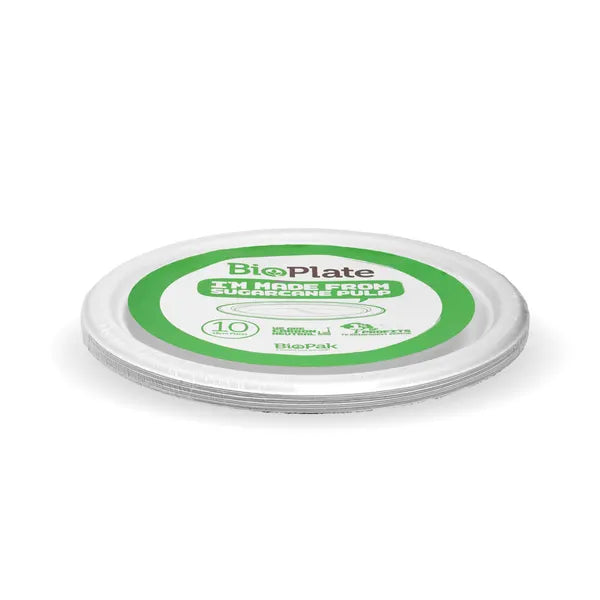 10 Pack - 18cm / 7" White BioPlates in Plastic Sleeves - Cafe Supply