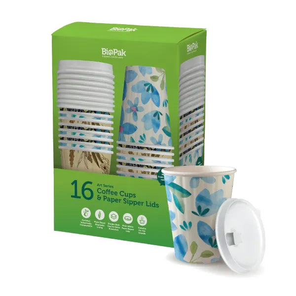 16 Pack - 390ml / 12oz Double Wall BioCup & Paper Lid - Cafe Supply