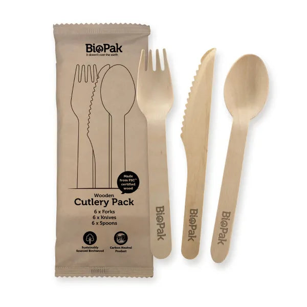 18 Pack - 16cm Wooden Knife, Fork & Spoon - Cafe Supply