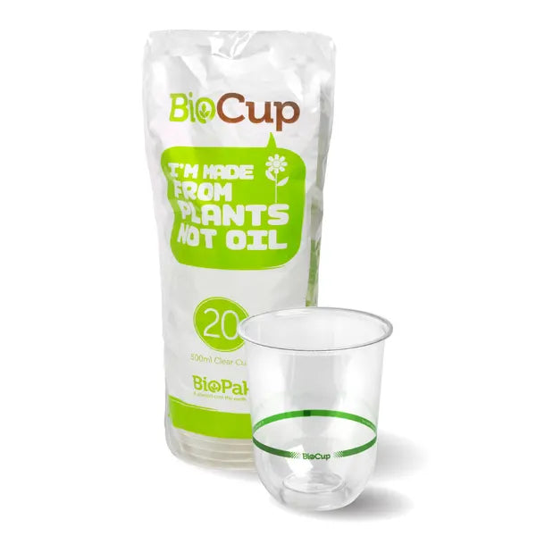 20 Pack - 500ml Clear Tumbler BioCups - Cafe Supply