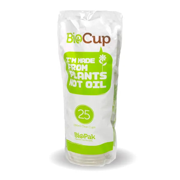 25 Pack - 280ml Clear BioCups - Cafe Supply