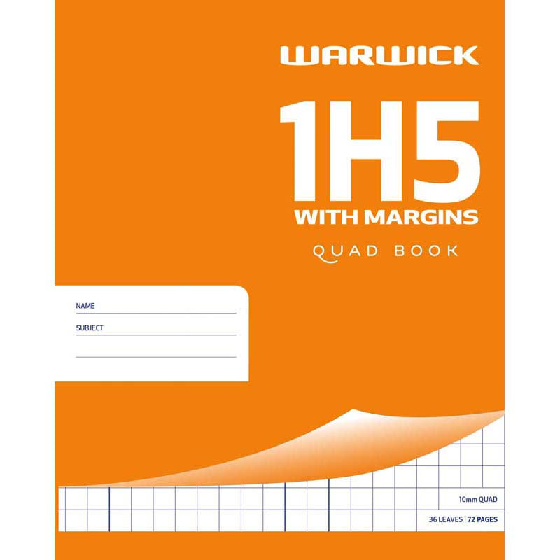 Warwick Exercise Book 1H5 36 Leaf With Margin Quad 10mm 255x205mm - Cafe Supply