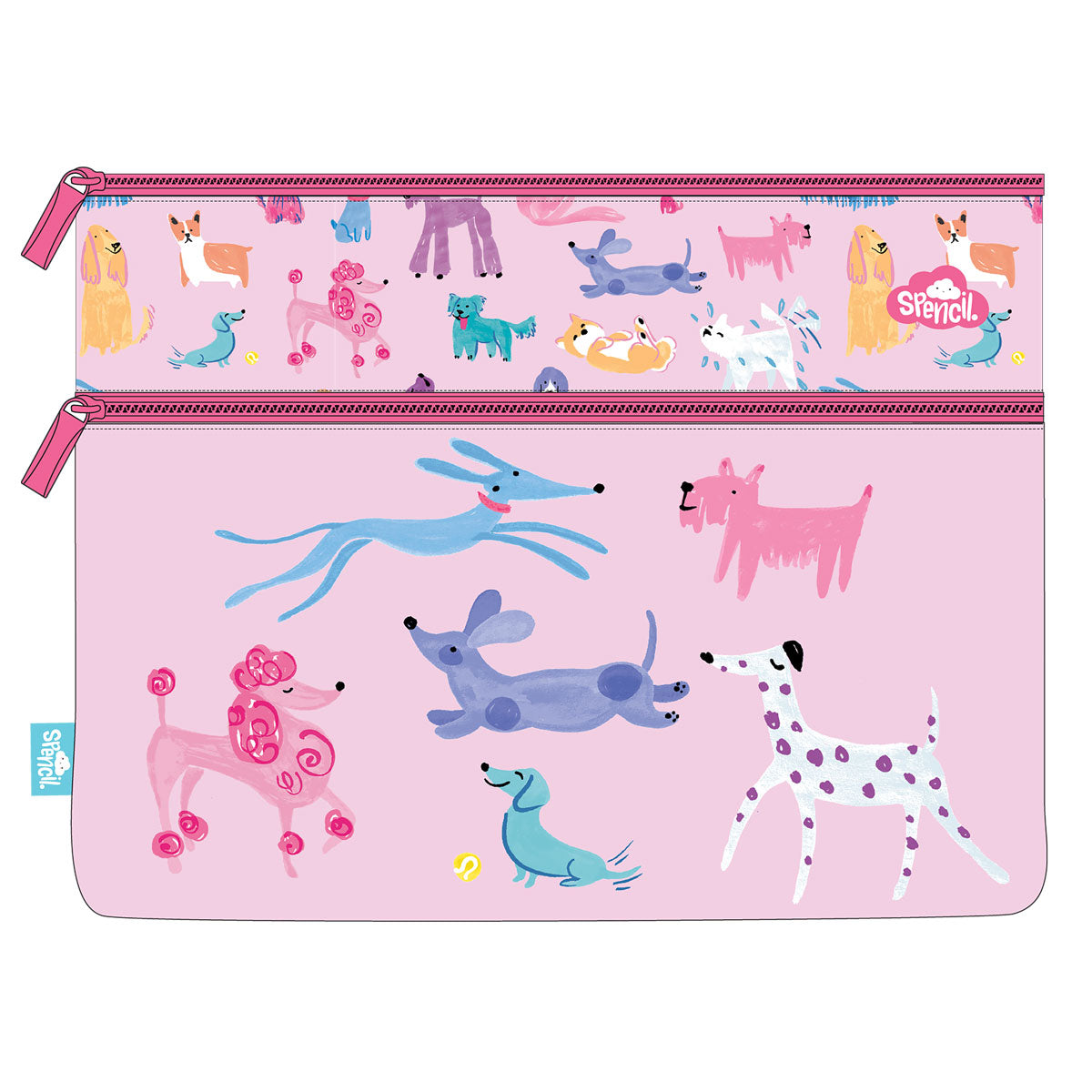 Spencil Doodle Dogs Junior A4 Twin Zip Pencil Case - Cafe Supply
