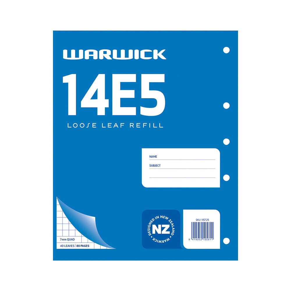 Warwick Refill 14E5 Loose Leaf 40 Leaf 7mm Quad 255x205mm - Cafe Supply