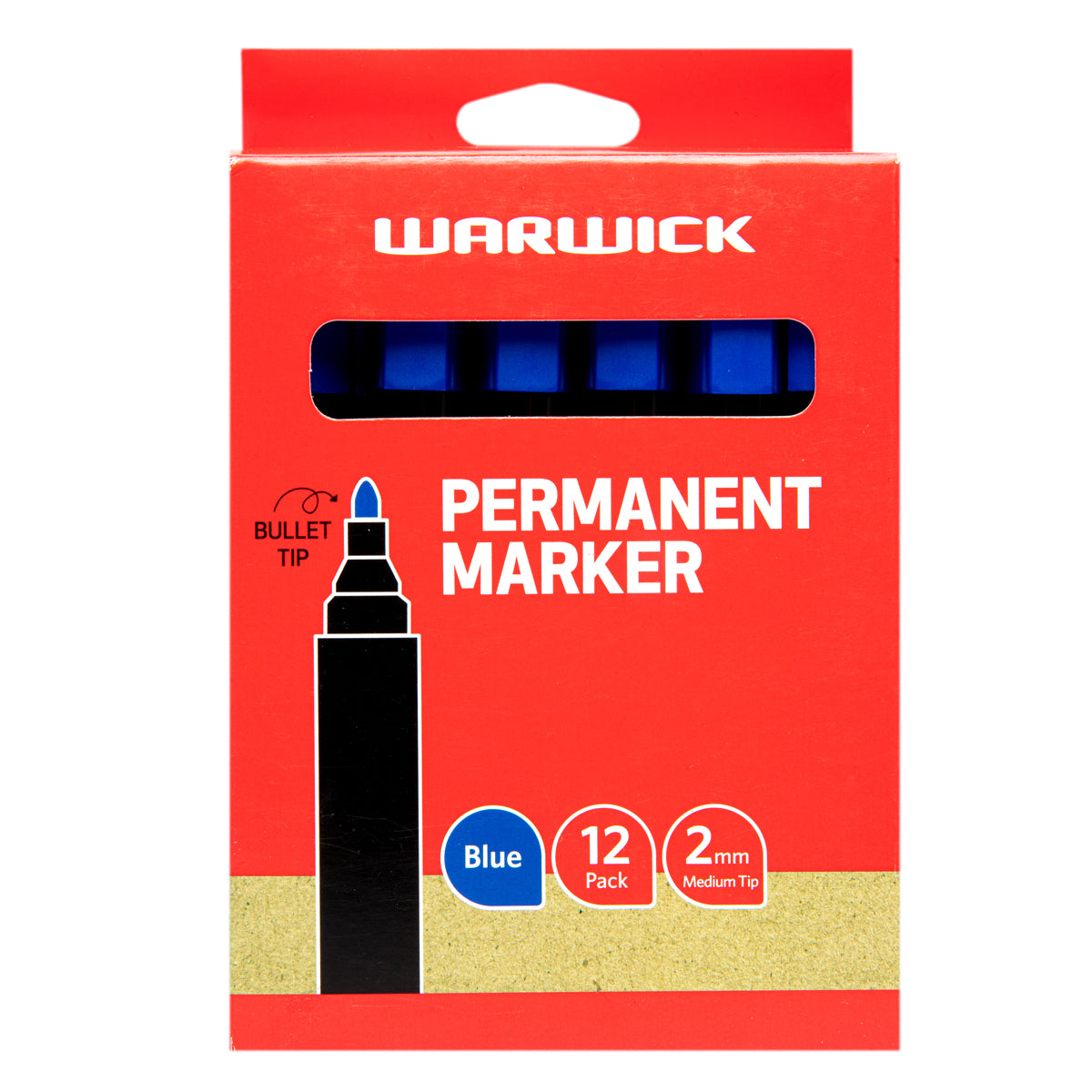 Warwick Marker Blue Bullet Tip Permanent Box 12 - Cafe Supply
