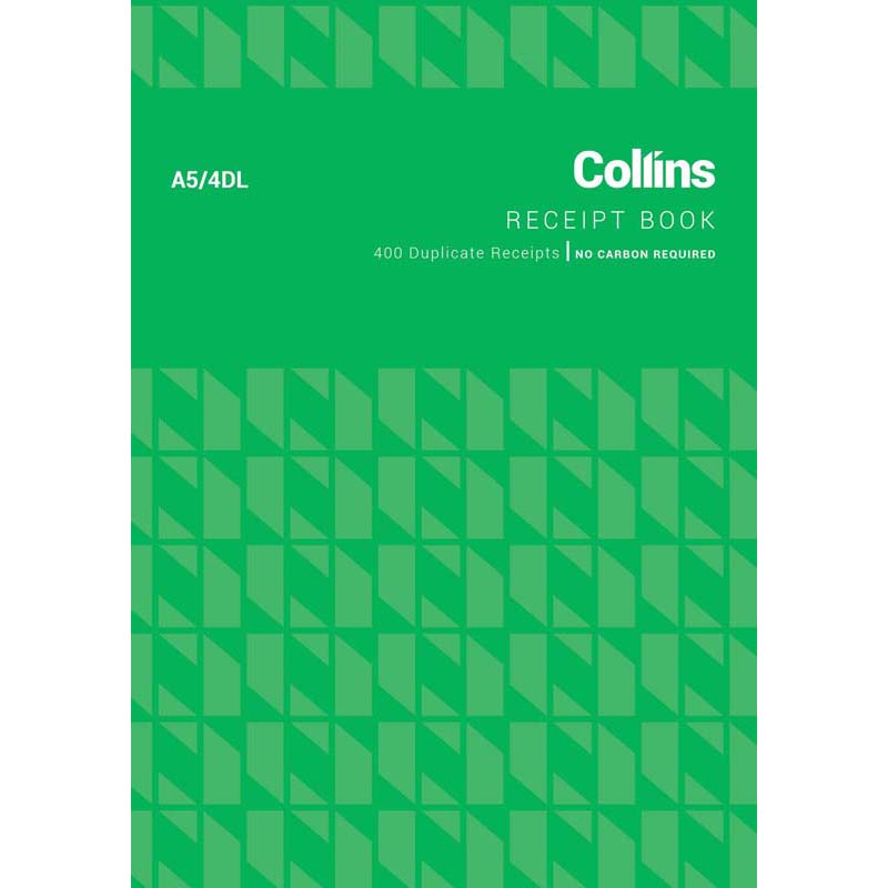 Collins Cash Receipt A5 4DL 100 Leaf Duplicate No Carbon Required - Cafe Supply