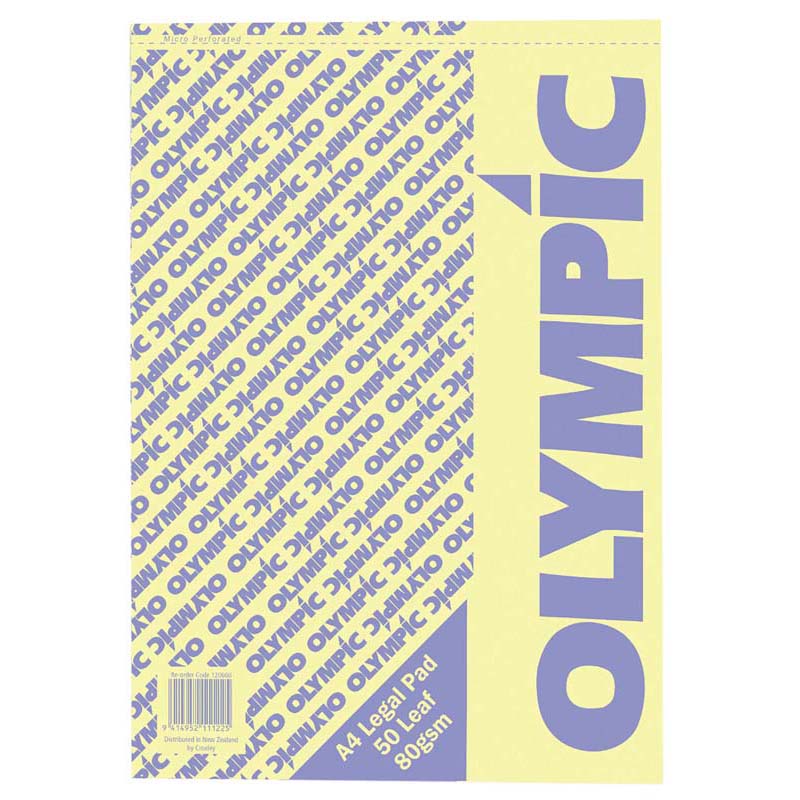 Olympic Pad A4 Legal Yellow Paper 50 Leaf 80gsm - Cafe Supply