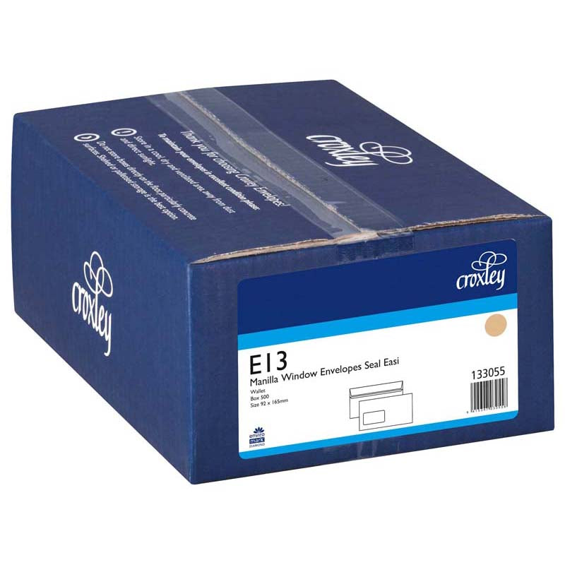 Croxley Envelope E13 Manilla Window Seal Easi Box 500 - Cafe Supply