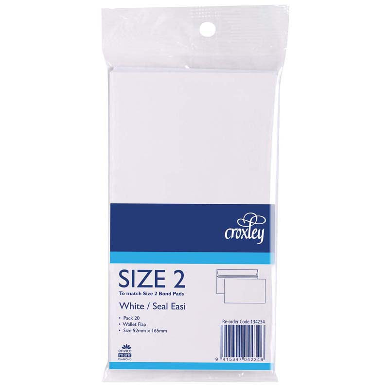 Croxley Envelope Size 2 Seal Easi Bond 92x165mm 25 Pack - Cafe Supply