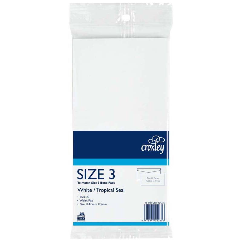 Croxley Envelope Size 3 Tropical Seal DLE 20 Pack - Cafe Supply