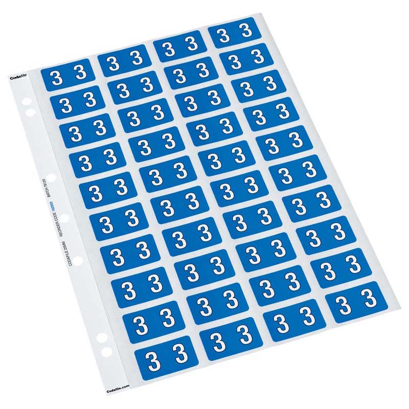 Codafile Label Numeric 3 25mm Pack 5 Sheets - Cafe Supply