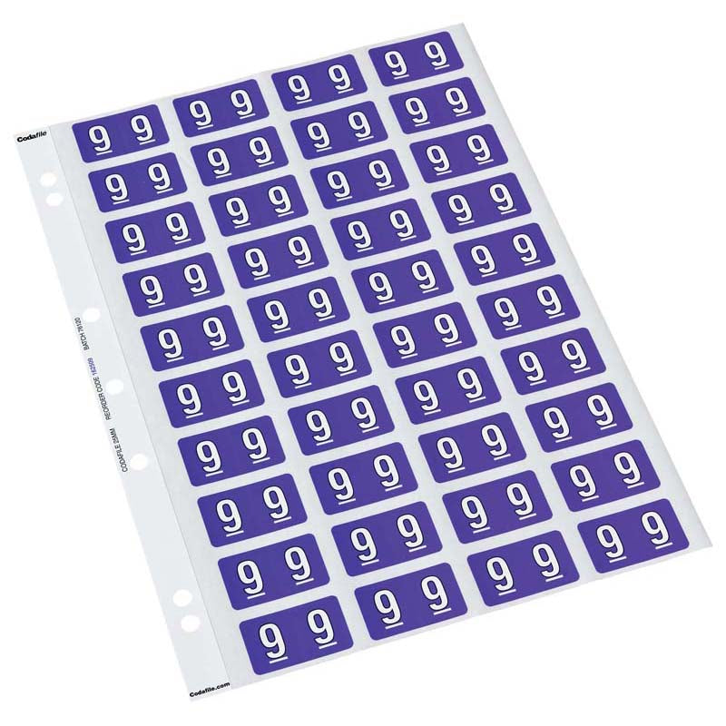 Codafile Label Numeric 9 25mm Pack 5 Sheets - Cafe Supply