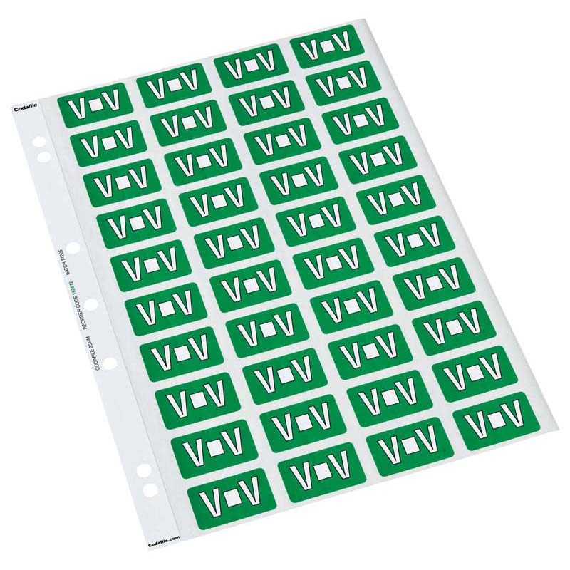 Codafile Label Alpha V 25mm Pack 5 Sheets - Cafe Supply