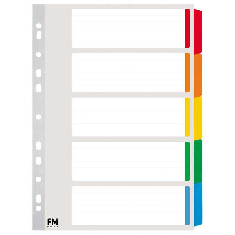 FM Indices A4 5 Tab Coloured Reinforced Cardboard - Cafe Supply