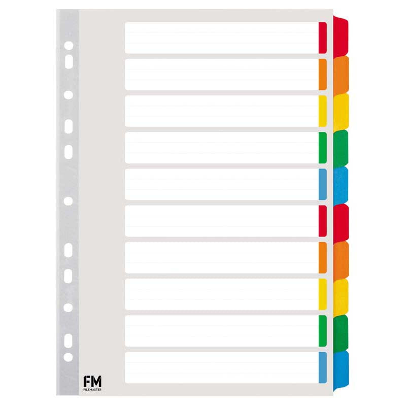 FM Indices A4 10 Tab Colour Reinforced Cardboard - Cafe Supply