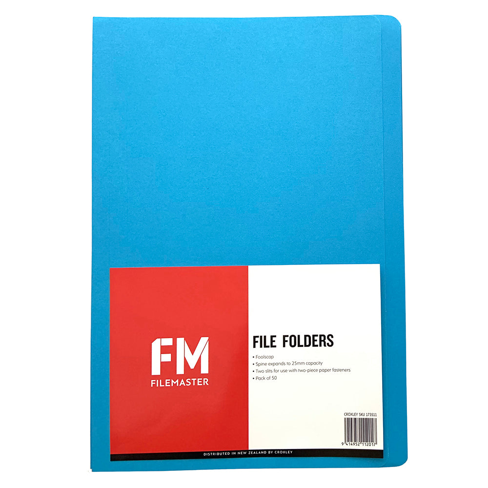 FM File Folder Blue 50 Pack Foolscap - Cafe Supply