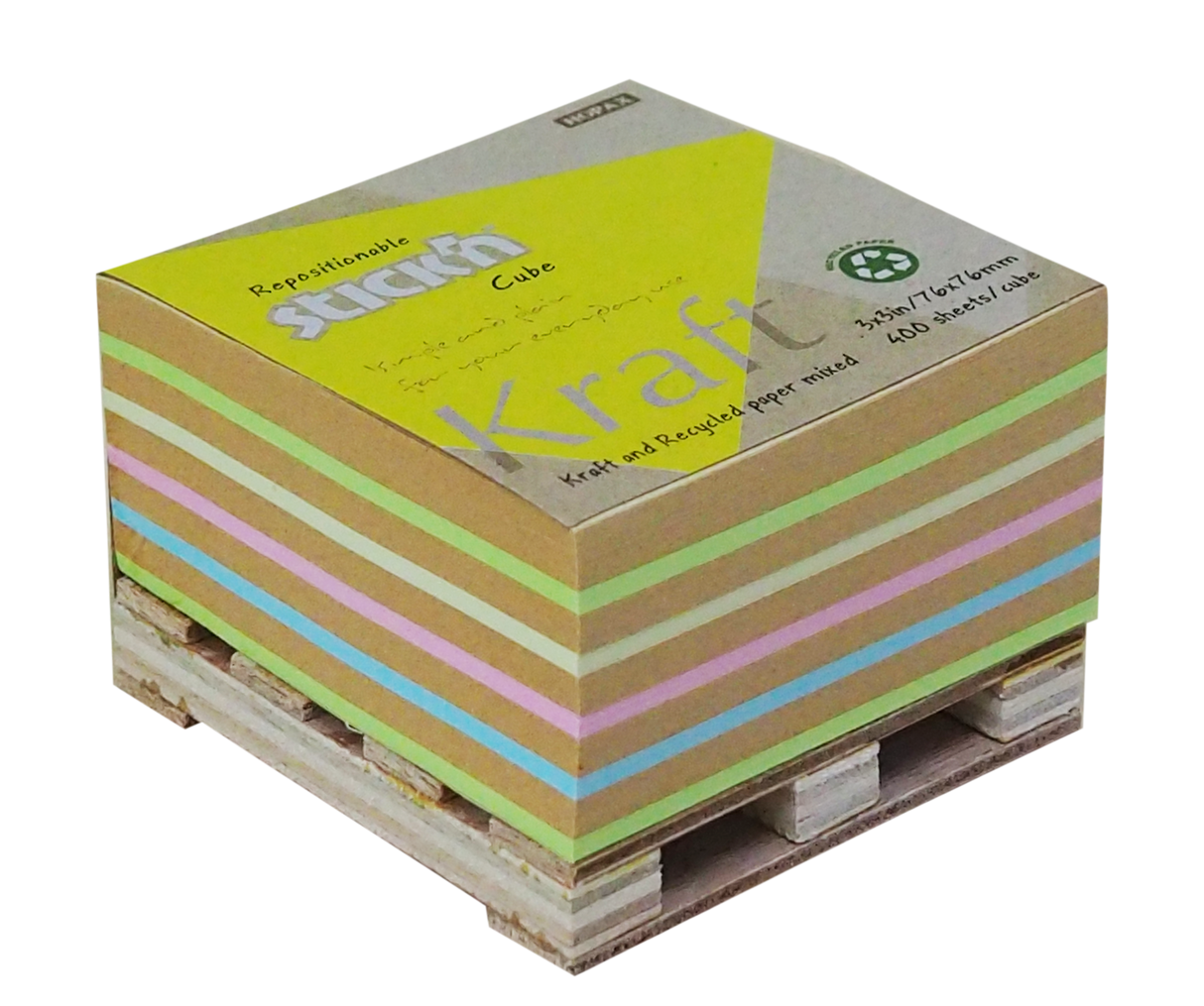 Stick'n Note Cube 76x76mm 400 Sheets Kraft Neon Assorted - Cafe Supply