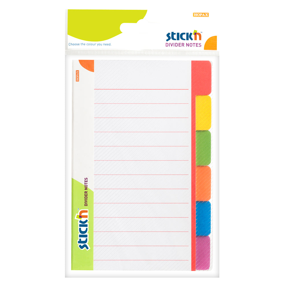 Stick'n Magic Divider Notes Neon 6 Colours 60 Sheets Lined 148x98mm - Cafe Supply