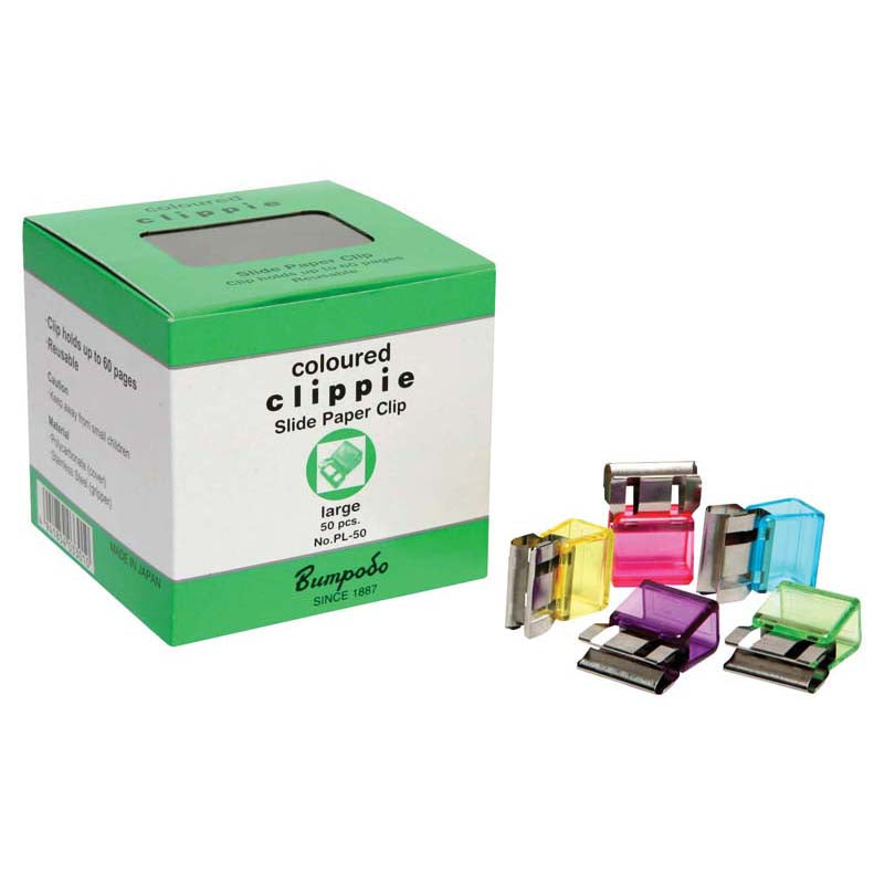 Clippie Paper Clip Slide Large Coloured Box 50 - Cafe Supply