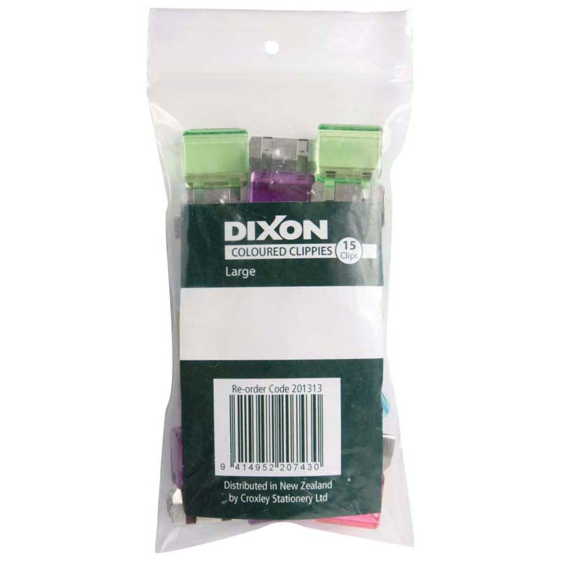 Dixon Paper Clips Clippie Coloured Large 15 Pack - Cafe Supply
