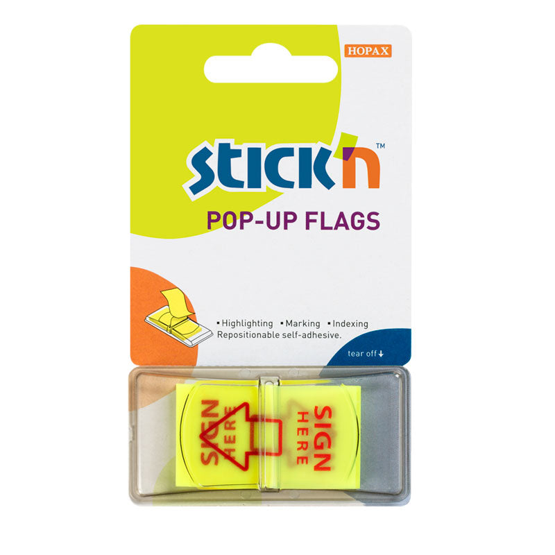 Stick'n Pop Up Flags Sign Here Yellow 45x25mm 50 Sheets - Cafe Supply