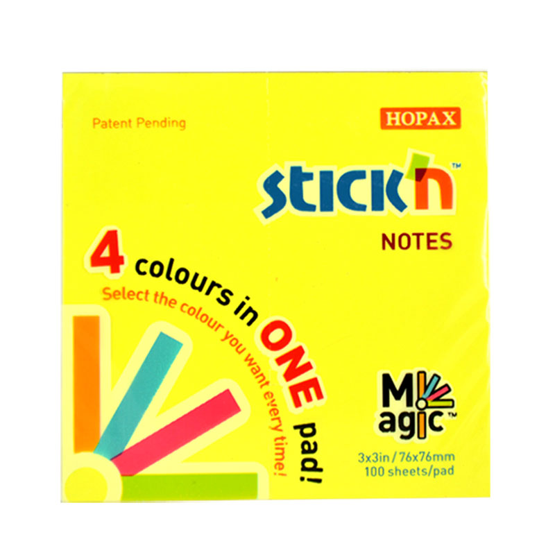 Stick'n Notes Magic Pad Neon 76x76mm 100 Sheets 4 Colours - Cafe Supply