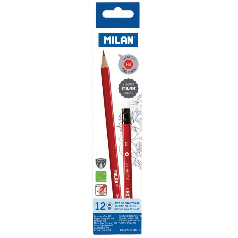 Milan Graphite Pencils HB With Eraser Pack 12 Triangular - Cafe Supply