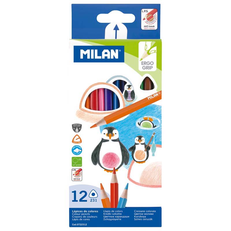 Milan Coloured Pencils Triangular Pack 12 Assorted Colours - Cafe Supply