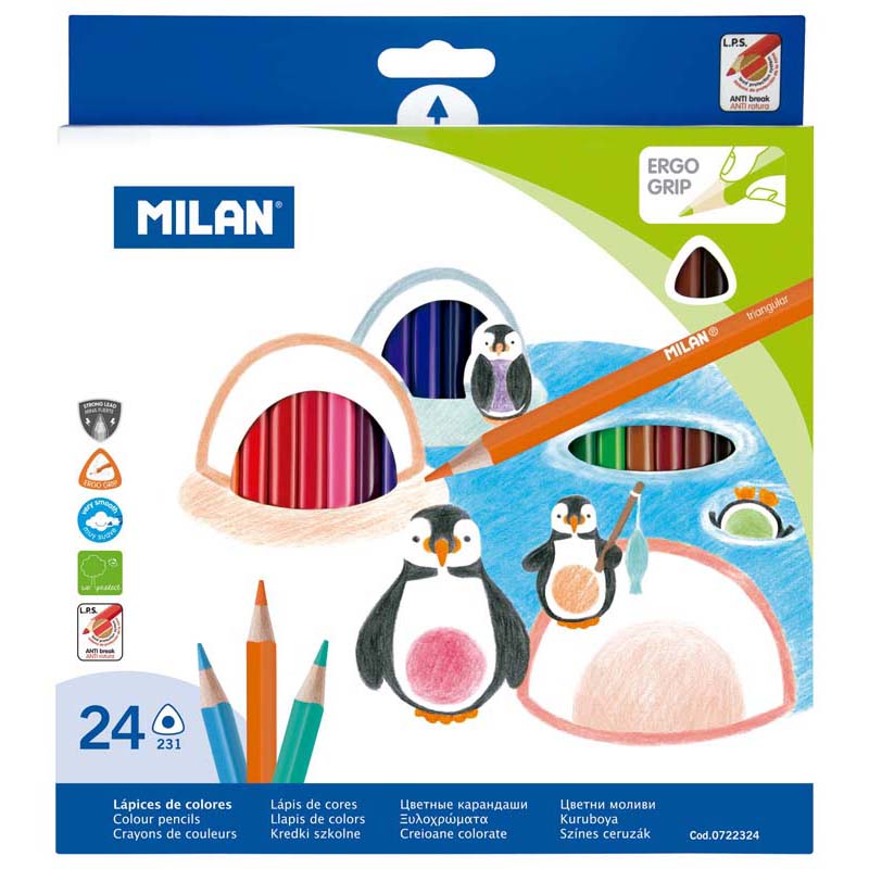 Milan Coloured Pencils Triangular Pack 24 Assorted Colours - Cafe Supply