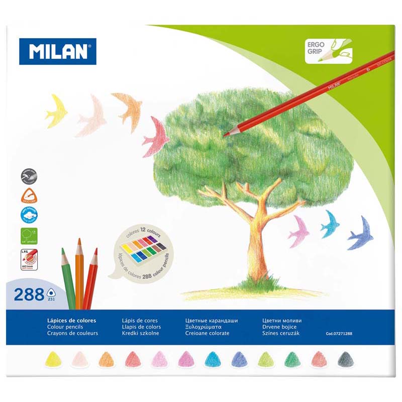 Milan Coloured Pencils Triangular Box 288 Assorted Colours - Cafe Supply