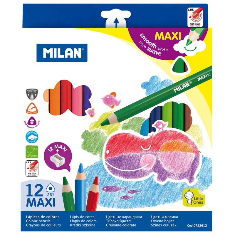 Milan Coloured Pencils Triangular Maxi Pack 12 Assorted Colours - Cafe Supply