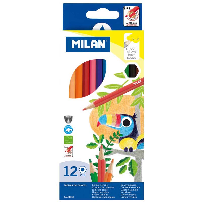 Milan Coloured Pencils Hexagonal Pack 12 Assorted Colours - Cafe Supply