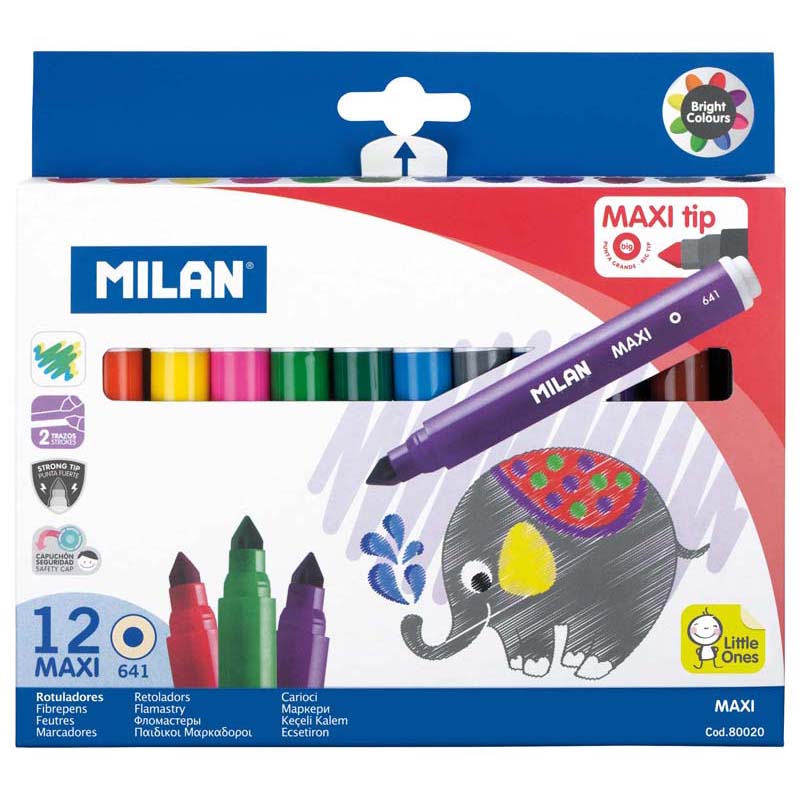 Milan Markers Conic Tip Maxi Pack 12 Assorted Colours - Cafe Supply