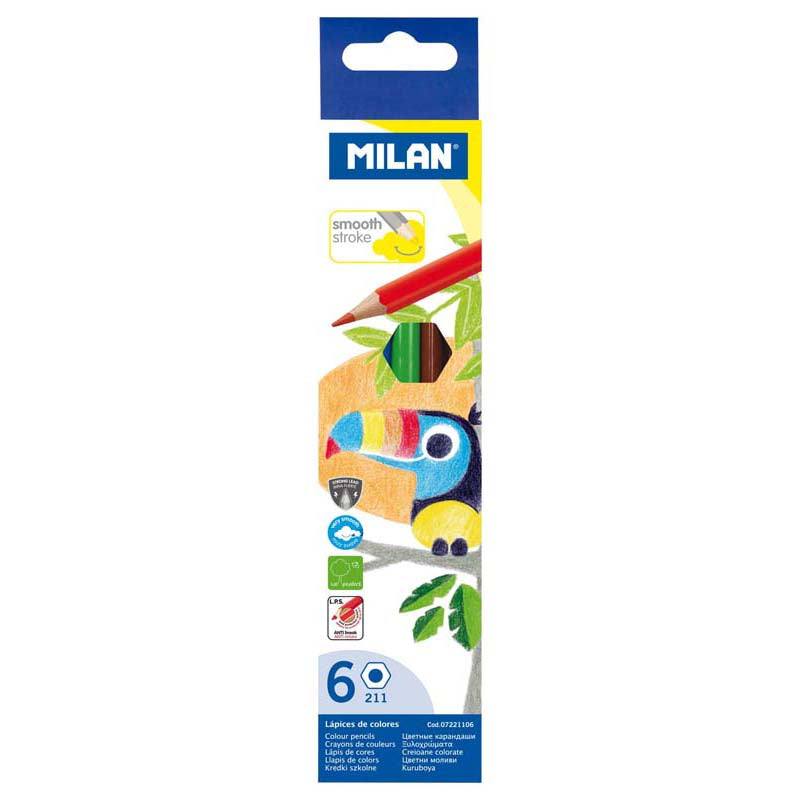Milan Coloured Pencils Hexagonal Pack 6 Assorted Colours - Cafe Supply