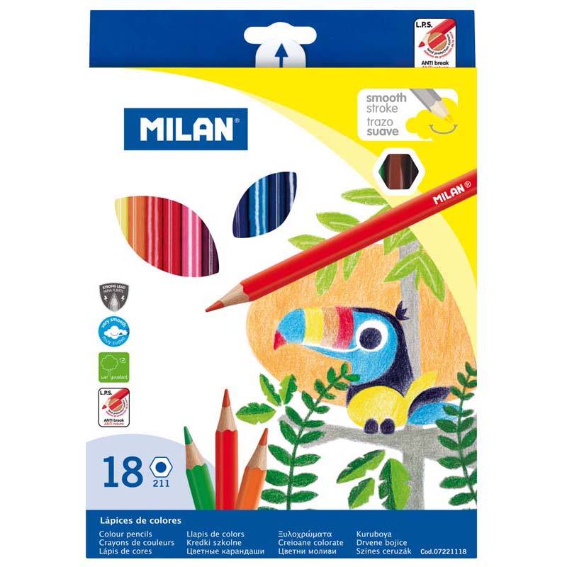 Milan Coloured Pencils Hexagonal Pack 18 Assorted Colours - Cafe Supply