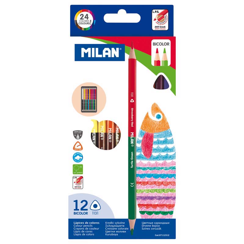 Milan Bicoloured Pencils Pack 12 Assorted Colours - Cafe Supply