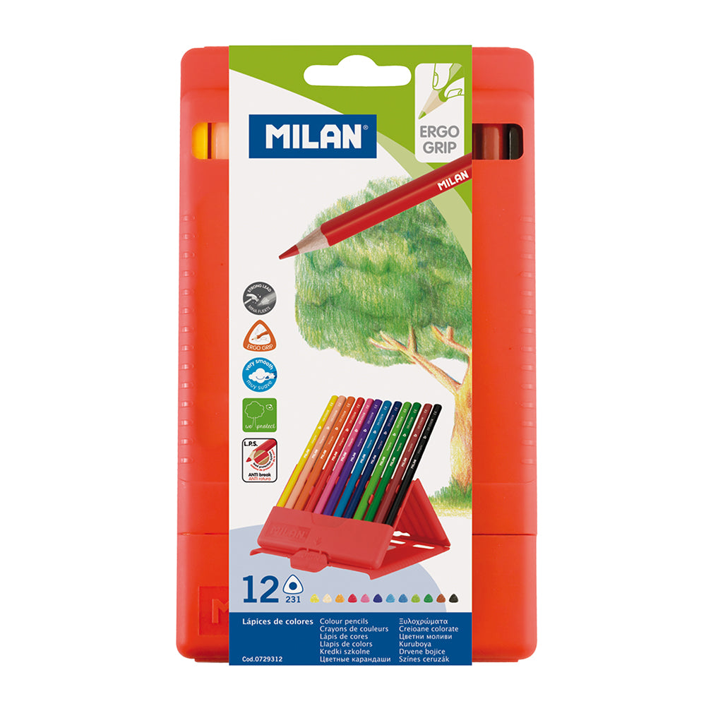 Milan Flexibox Coloured Pencils Triangular Pack 12 Assorted Colours - Cafe Supply