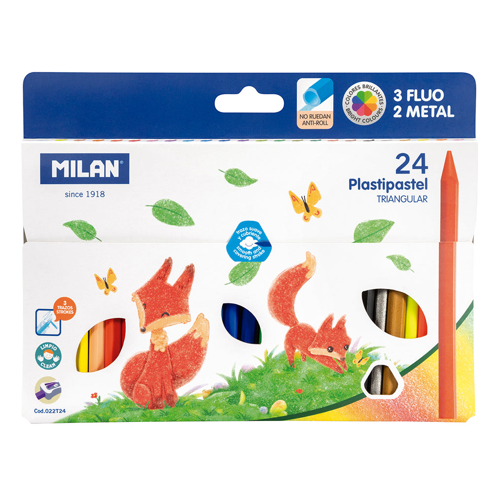 Milan Plastipastel Triangular Pack 24 Assorted Colours - Cafe Supply