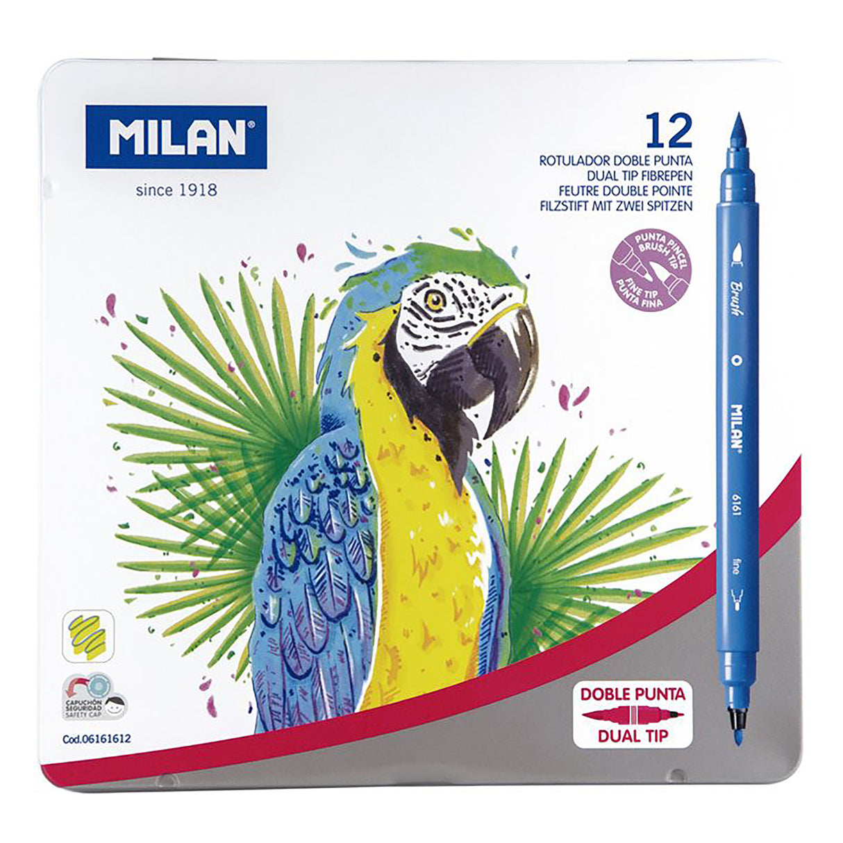 Milan Markers Fibre Tip Double Ended Metal Box Pack 12 - Cafe Supply