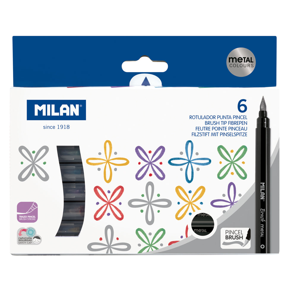 Milan Markers Brush Tip Metallic Pack 6 - Cafe Supply
