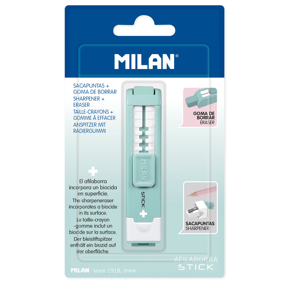 Milan Anti-Bacterial Stick Sharpener Eraser Turquoise - Cafe Supply