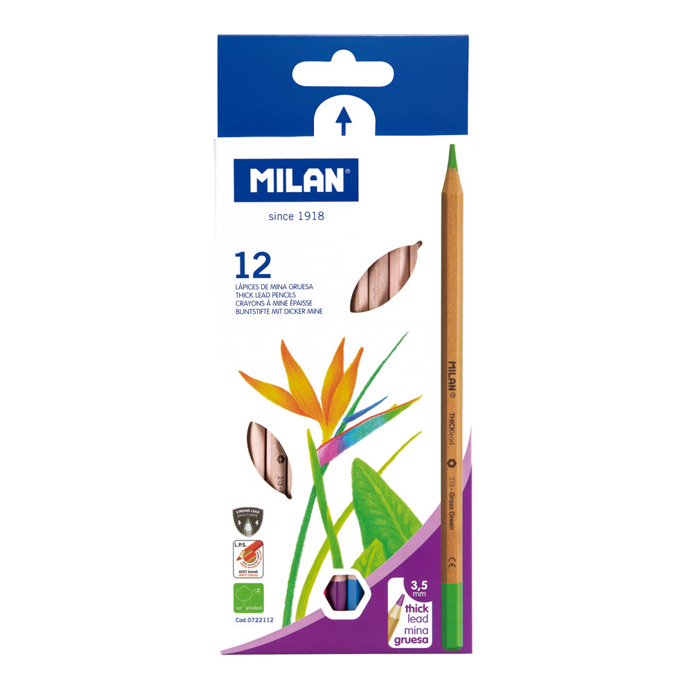 Milan Coloured Pencils Thick Lead Assorted Pack 12 - Cafe Supply