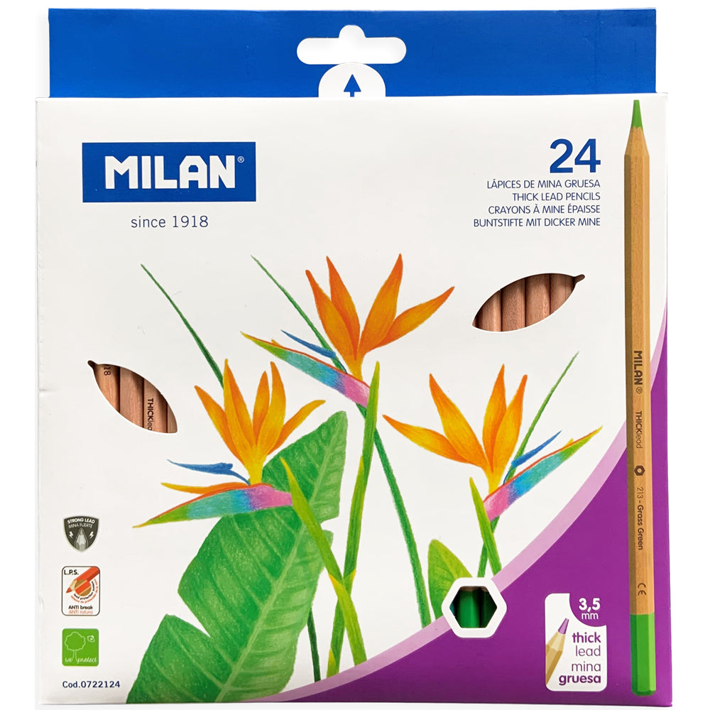 Milan Coloured Pencils Thick Lead Assorted Pack 24 - Cafe Supply
