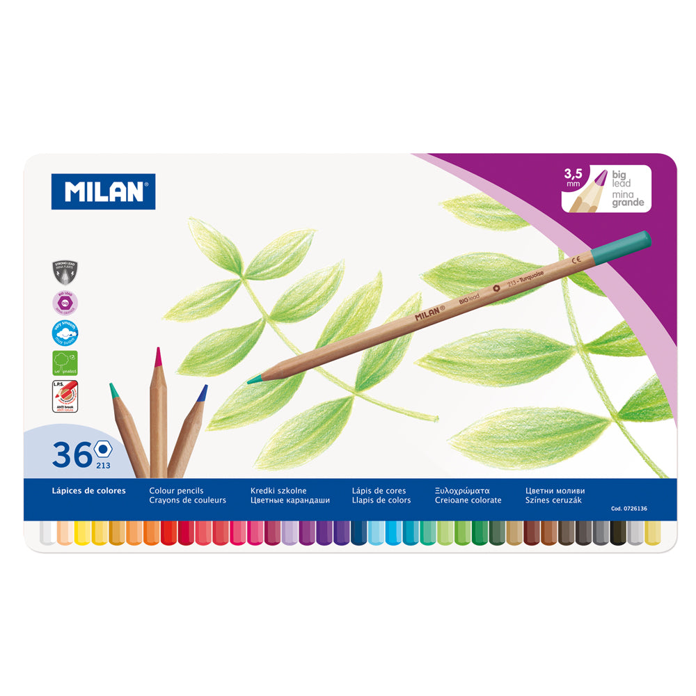 Milan Coloured Pencils Thick Lead Metal Box Assorted Pack 36 - Cafe Supply