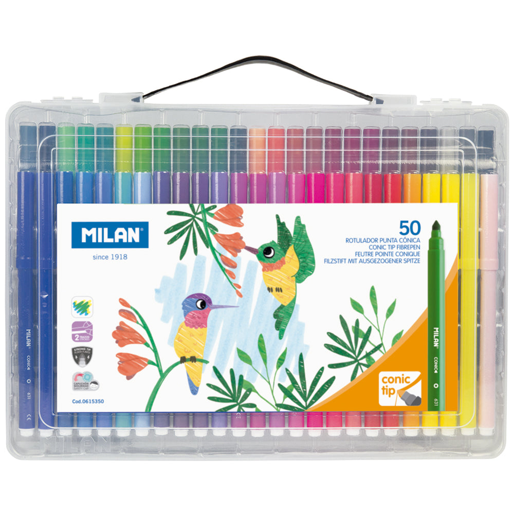 Milan Conic Tip Fibre Pens Hard Case Assorted Pack 50 - Cafe Supply