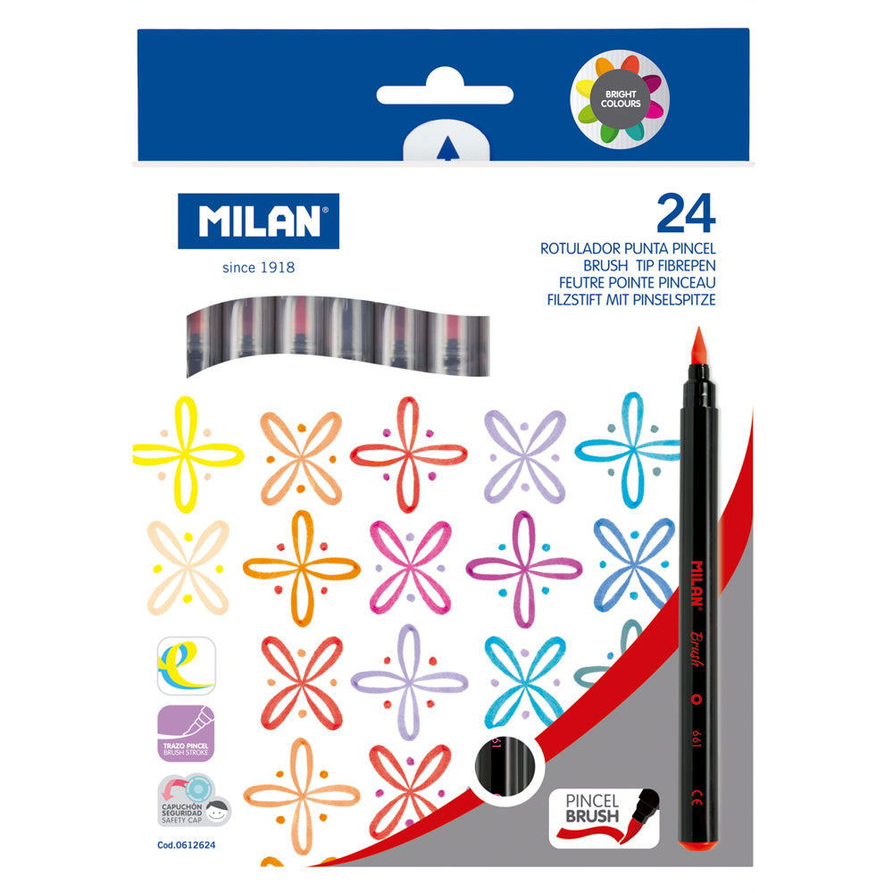 Milan Markers Brush Tip Assorted Pack 24 - Cafe Supply