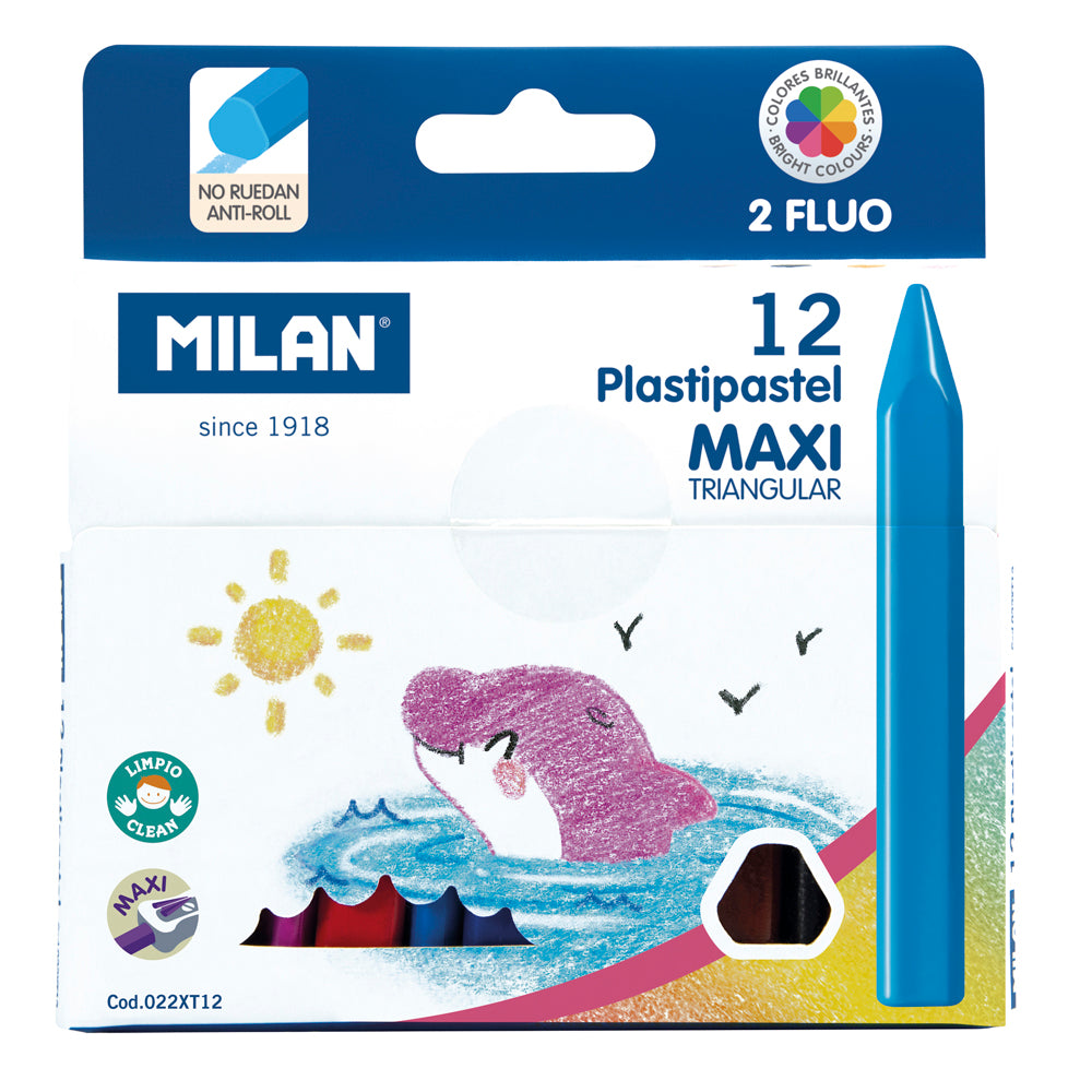 Milan Plastipastel Maxi Triangular Pack 12 Assorted Colours - Cafe Supply